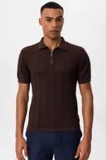 Antioch Kahve Polo Yaka Fermuarlı Örme Erkek T-Shirt