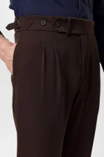 Pantalon homme Antioch marron foncé à taille haute plissée et coupe carotte