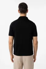 T-shirt Antioch Black 100% coton à col Apache en maille