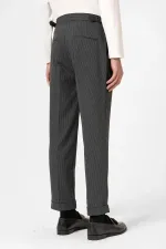 Pantalon homme Antioch anthracite à rayures et ourlet double, taille haute