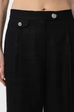 Antioch Black 100% Linen High Waist Pleated Women's Trousers