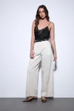 Antioch Ekru Geniş Paça Kadın Pantolon