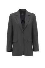 Antioch Anthracite Women's Single Button Striped Blazer Jacket