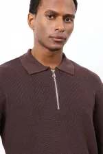 Antioch Kahve Fermuarlı Erkek Triko Kazak