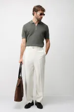 Antioch Haki Comfort Slim Fermuarlı Erkek Triko T-Shirt