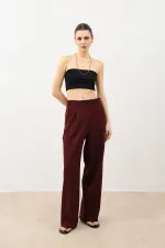 Antioch Burgundy Wide Leg Women's Trousers with Pens Detail