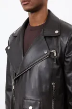 Antioch Koyu Kahve 100% Deri Biker Ceket