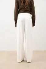 Antioch Ecru Wide Leg Women's Trousers with Pens Detail