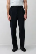 Antioch Lacivert Pileli Relaxed Fit Erkek Pantolon