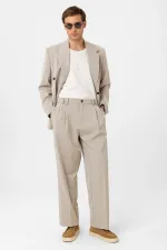 Pantalon plissé beige Antioch taille haute coupe décontractée pour homme