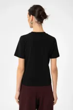 T-shirt basique à col rond Antioch pour femme, noir