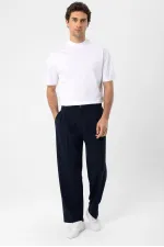 Pantalon homme Antioch bleu marine à taille haute plissée et coupe décontractée
