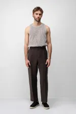Pantalon homme Antioch marron foncé en lyocell, coupe décontractée et plissé