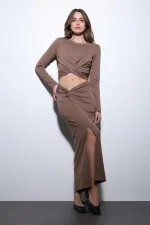 Antioch Bej Yırtmaç Detaylı Kadın Etek Takım