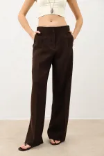 Antioch Dark Brown Wide Leg Women's Trousers with Pens Detail