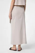 Antioch Beige Linen Blend Belted Women's Skirt