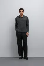 Antioch Gri Melanj Düğmeli Yaka Erkek Kazak