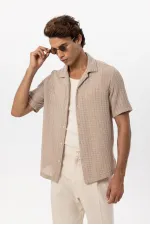 Antioch Beige Textured Crochet Men's Shirt