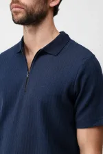 Antioch Lacivert Dokulu Örme Polo Yaka Erkek T-Shirt