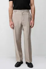 Pantalon homme Antioch Beige Lyocell coupe décontractée plissé