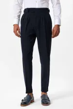 Pantalon Antioch Navy taille haute plissé texturé pour homme