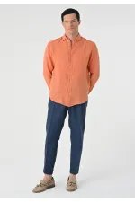 Antioch Salmon Collar Button Detail 100% Linen Men's Shirt