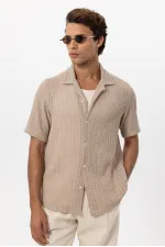 Antioch Beige Textured Crochet Men's Shirt