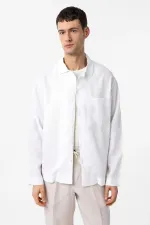 Chemise homme Antioch en lin mélangé blanc, coupe décontractée