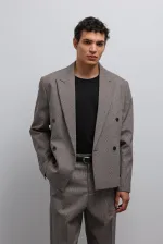 Antioch Kahve Ekoseli Kruvaze Erkek Blazer Ceket