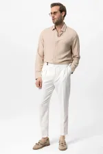 Antioch Beige Concealed Button Linen Blend Men's Shirt