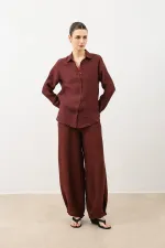 Antioch Bordo Dökümlü Müslin Kadın Gömlek