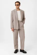 Antioch Bej Çift Pileli Baggy Fit Erkek Pantolon