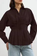 Antioch Bordo Pilili Poplin Kadın Gömlek