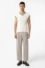 Antioch Ekru 100% Pamuk Örgü Erkek Yelek