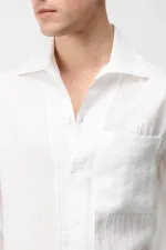 Antioch Ekru Lyocell Karışımlı Geniş Yaka Erkek Gömlek