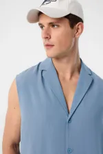 Chemise sans manches pour homme en lin mélangé bleu Antioch