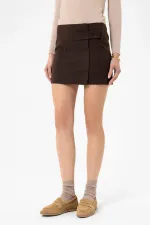 Antioch Kahve Kadın Düğme Detaylı Mini Etek