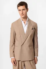 Antioch Açık Kahve Tek Düğme Kruvaze Erkek Blazer Ceket