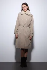 Antioch Bej Suni Kürklü Yaka Kadın Trençkot