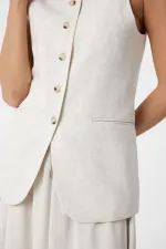Antioch Ecru Linen Blend Women's Long Vest