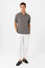 Antioch Grey Polo Collar Textured Men's Knit T-Shirt