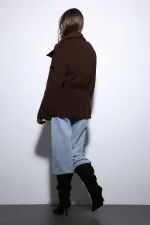 Antioch Koyu Kahve Dik Yaka Kruvaze Kadın Kaban