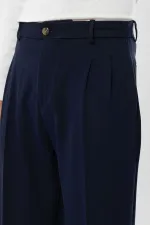 Pantalon homme Antioch bleu marine foncé, taille haute, plissé, coupe décontractée