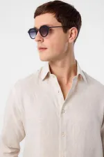 Antioch Bej 100% Keten Comfort Fit Erkek Gömlek