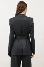 Antioch Füme Vücuda Oturan Kuşaklı Kadın Blazer Ceket