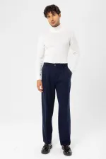 Pantalon homme Antioch bleu marine foncé, taille haute, plissé, coupe décontractée