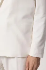 Antioch Ekru Tek Düğme Kruvaze Kapama Erkek Blazer Ceket