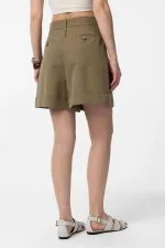 Antioch Haki Yüksek Bel Pensli  Kadın Bermuda Şort