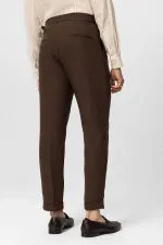Pantalon homme Antioch Coffee taille haute en lin mélangé à double ourlet