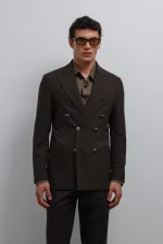 Antioch Kahve Astarsız Kruvaze Erkek Blazer Ceket